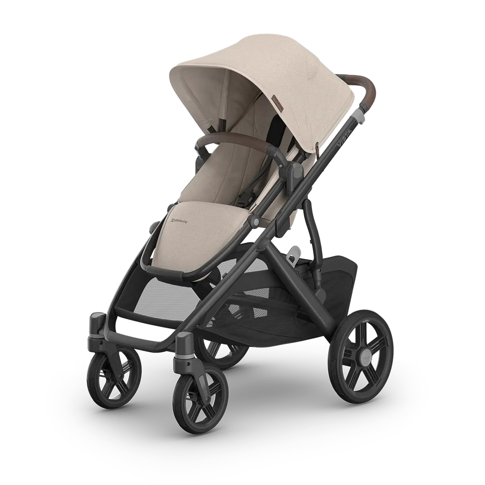 Uppababy Vista V3 Kinderwagen Ada - Sandstone Mélange - Carbon Frame Met Kastanje Bruin Leer Nieuw: Leverbaar Juli 2026