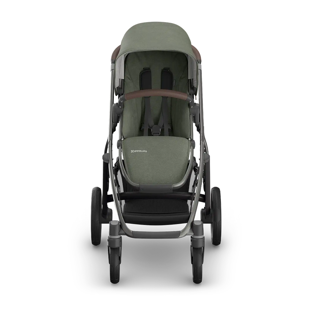 Poussette Uppababy Vista V3 Evelyn - Vert prairie - châssis graphite avec cuir brun châtaigne