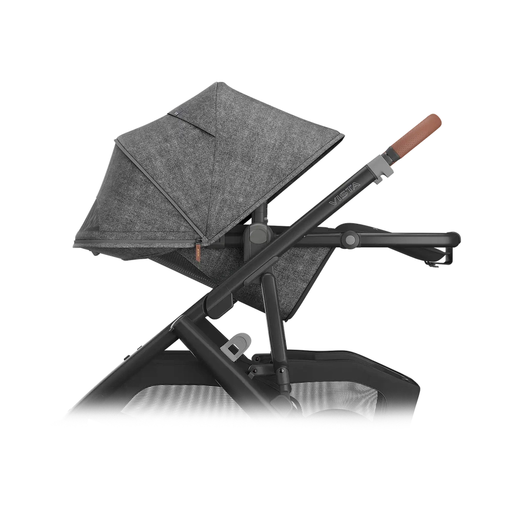 Uppababy Vista V3 Kinderwagen Greyson - Charcoal Mélange - Carbon Frame Met Bruin Leer