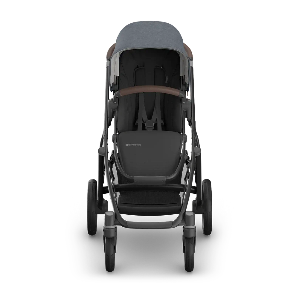 Uppababy Vista V3 Kinderwagen Julian - Dusty Blue Mélange - Carbon Frame Met Kastanje Bruin Leer