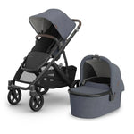 Uppababy Vista V3 Kinderwagen Julian - Dusty Blue Mélange - Carbon Frame Met Kastanje Bruin Leer