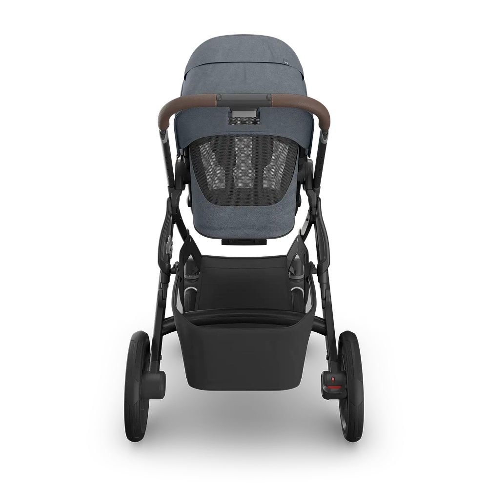Uppababy Vista V3 Kinderwagen Julian - Dusty Blue Mélange - Carbon Frame Met Kastanje Bruin Leer