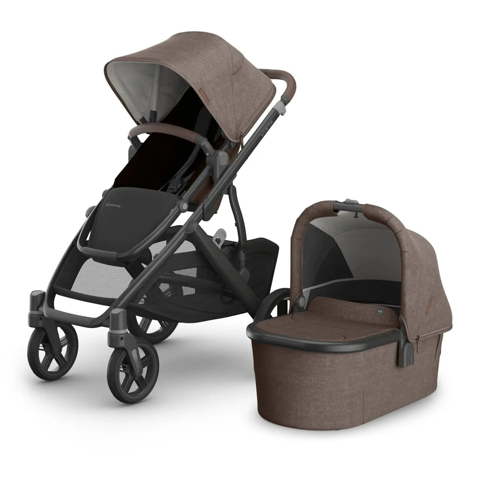 Poussette Uppababy Vista V3 Owen - Mocha Mélange - cadre en carbone avec cuir brun châtaigne