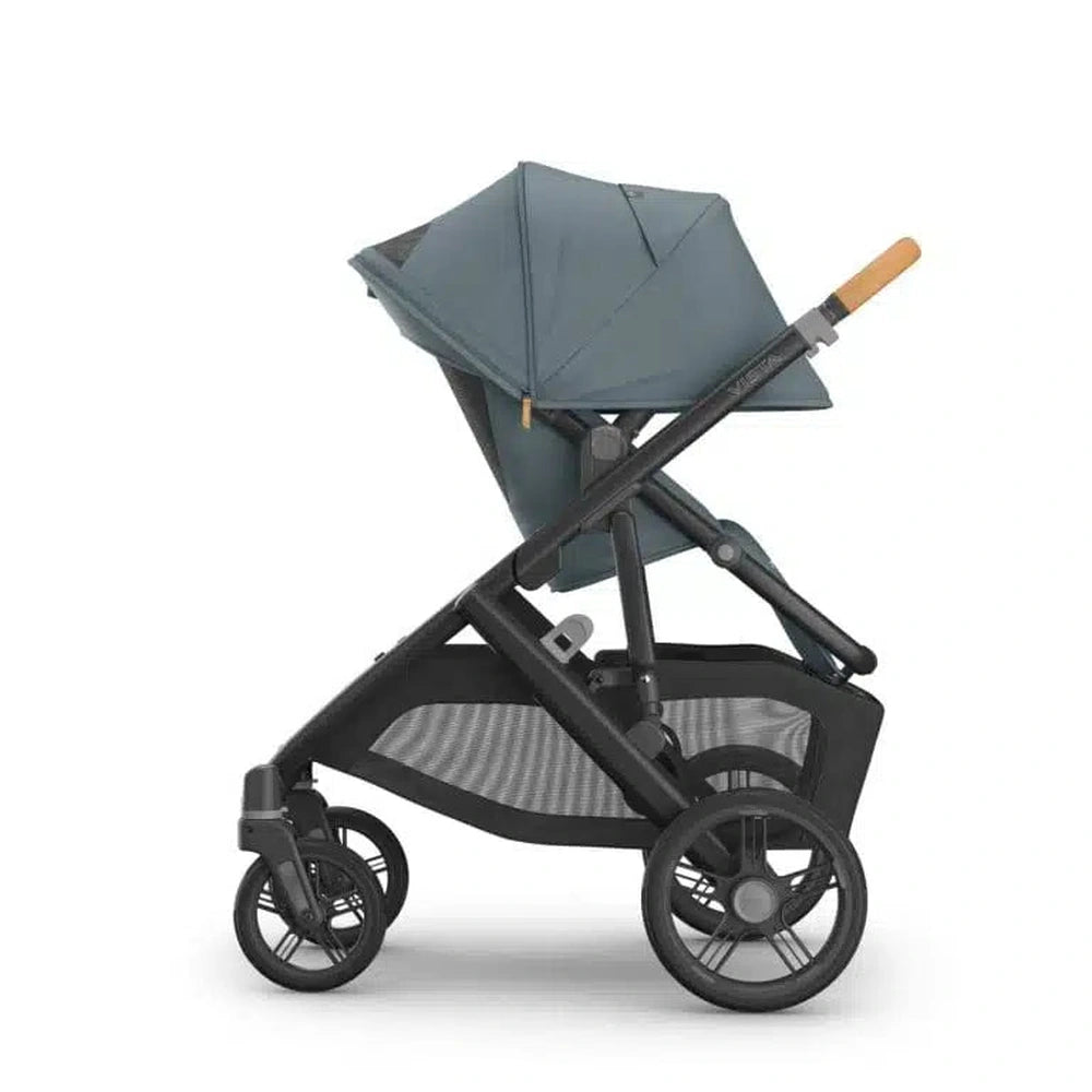 Uppababy Vista V3 poussette Dillan - Stone Blue - cadre carbone avec cuir brun sable