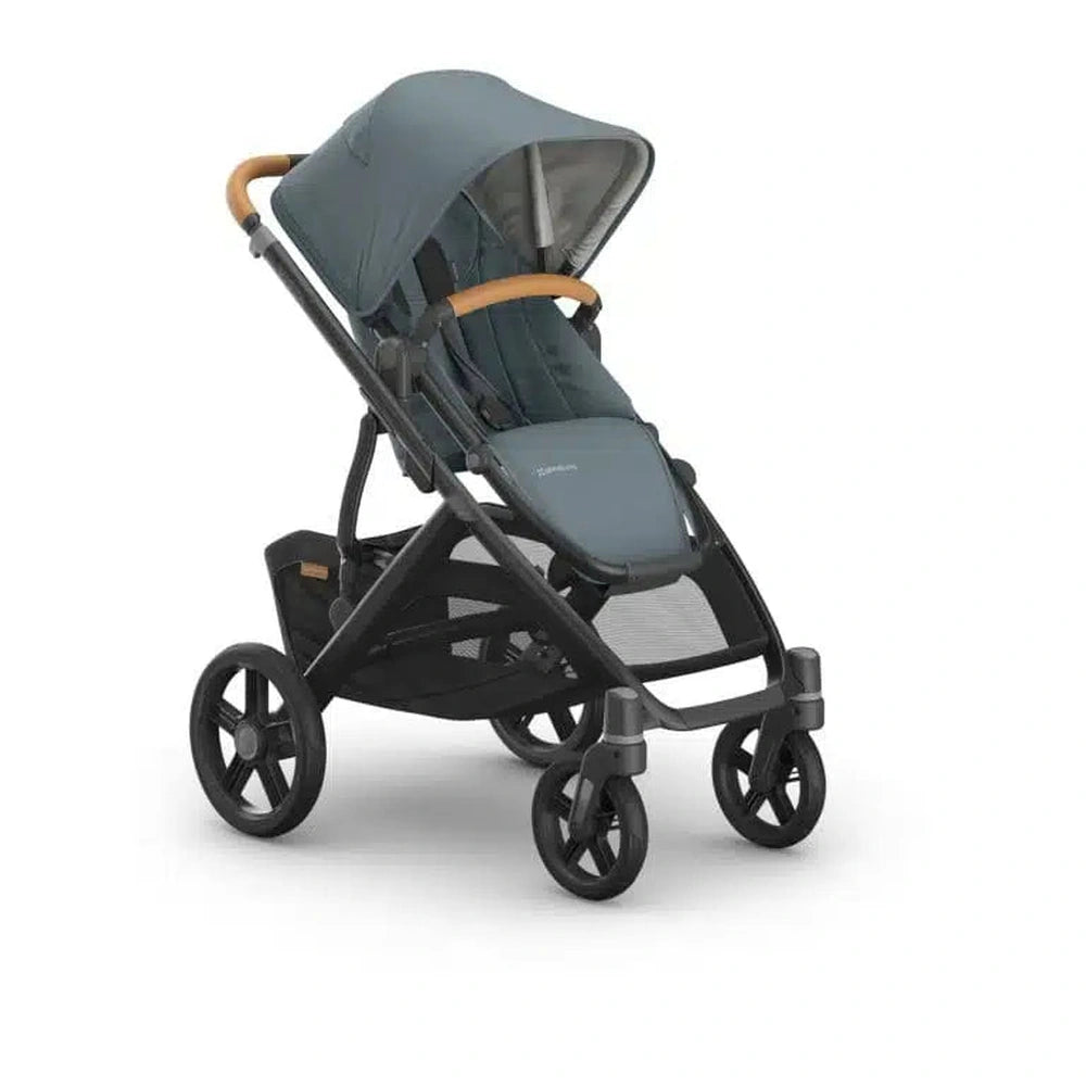 Uppababy Vista V3 Kinderwagen Dillan - Stone Blue - Carbon Frame Met Zand Bruin Leer