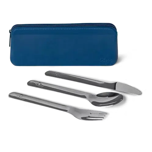 Citron Set de couverts avec pochette - Bleu