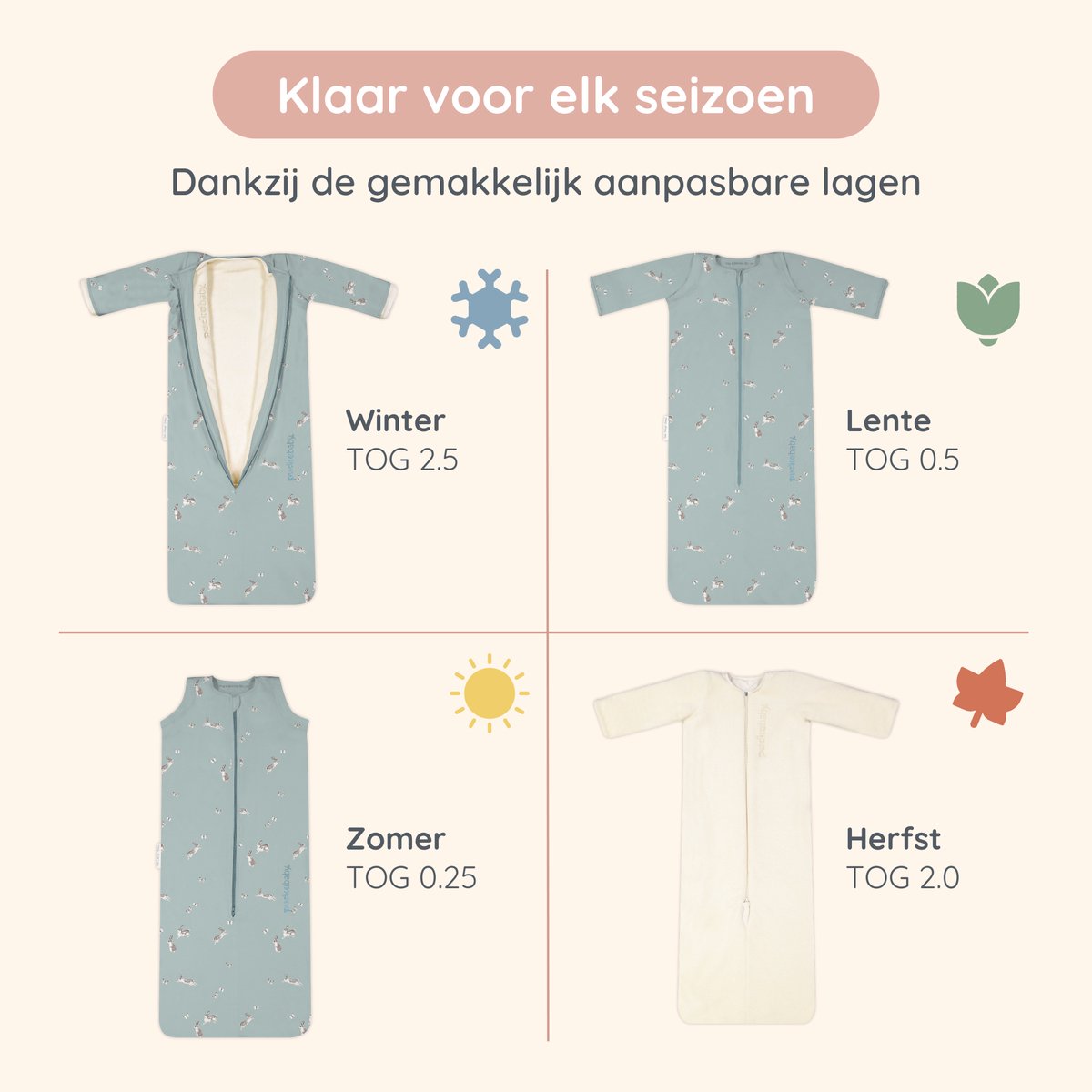 Puckababy Slaapzak Bag 4 Seizoenen 6M - 2,5j - Teddy Bears