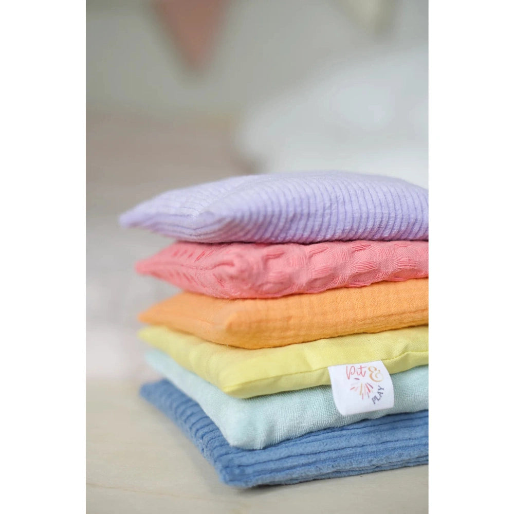 Pit&Play Sacs sensoriels pastel + voile de jeu en coton offert, taille moyenne, Fade Pastel