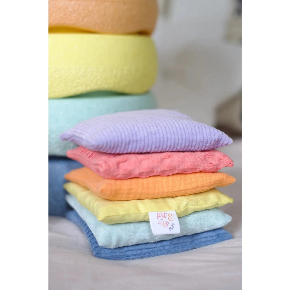 Pit&Play Sacs sensoriels pastel + voile de jeu en coton offert, taille moyenne, Fade Pastel