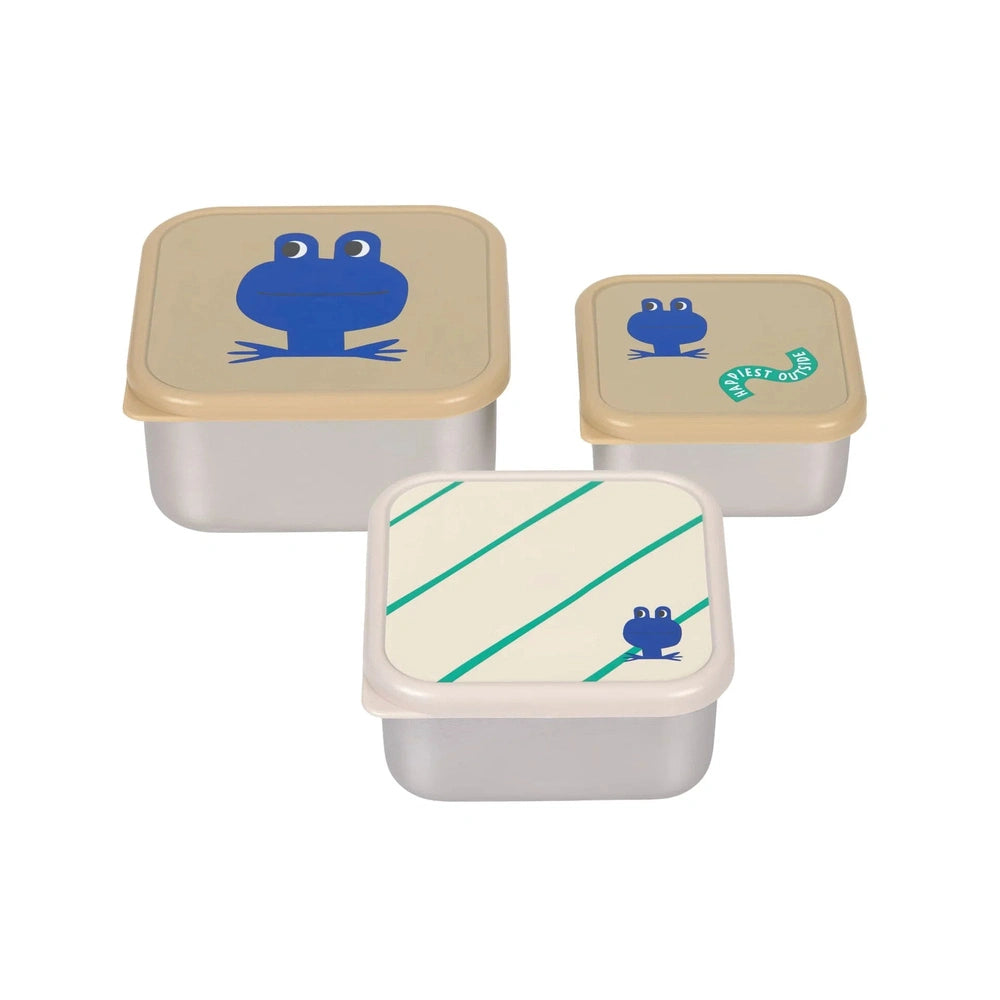Lässig Roestvrije Snackbox 3 Delige Set - Happy Trails Frogs