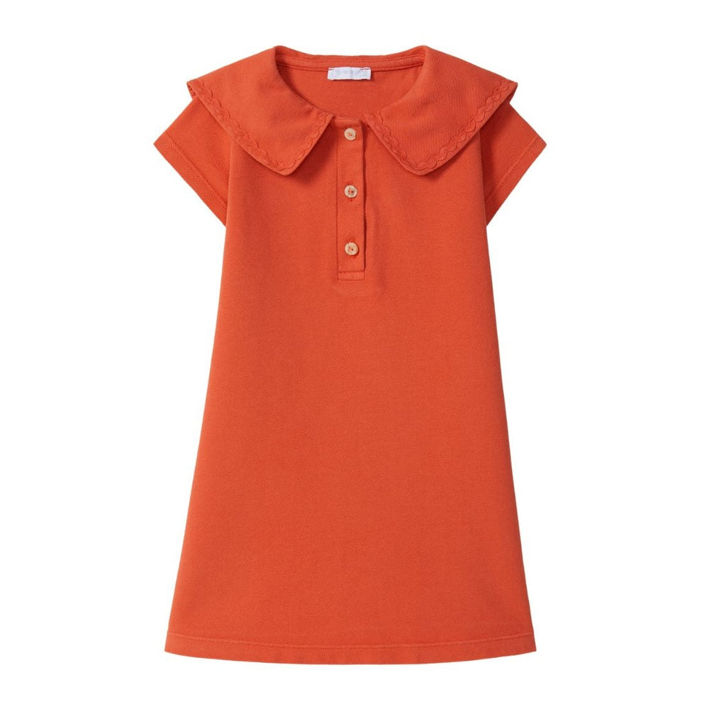 Laranjinha Piqué Zomer Jurk Voor Kinderen - Tomato