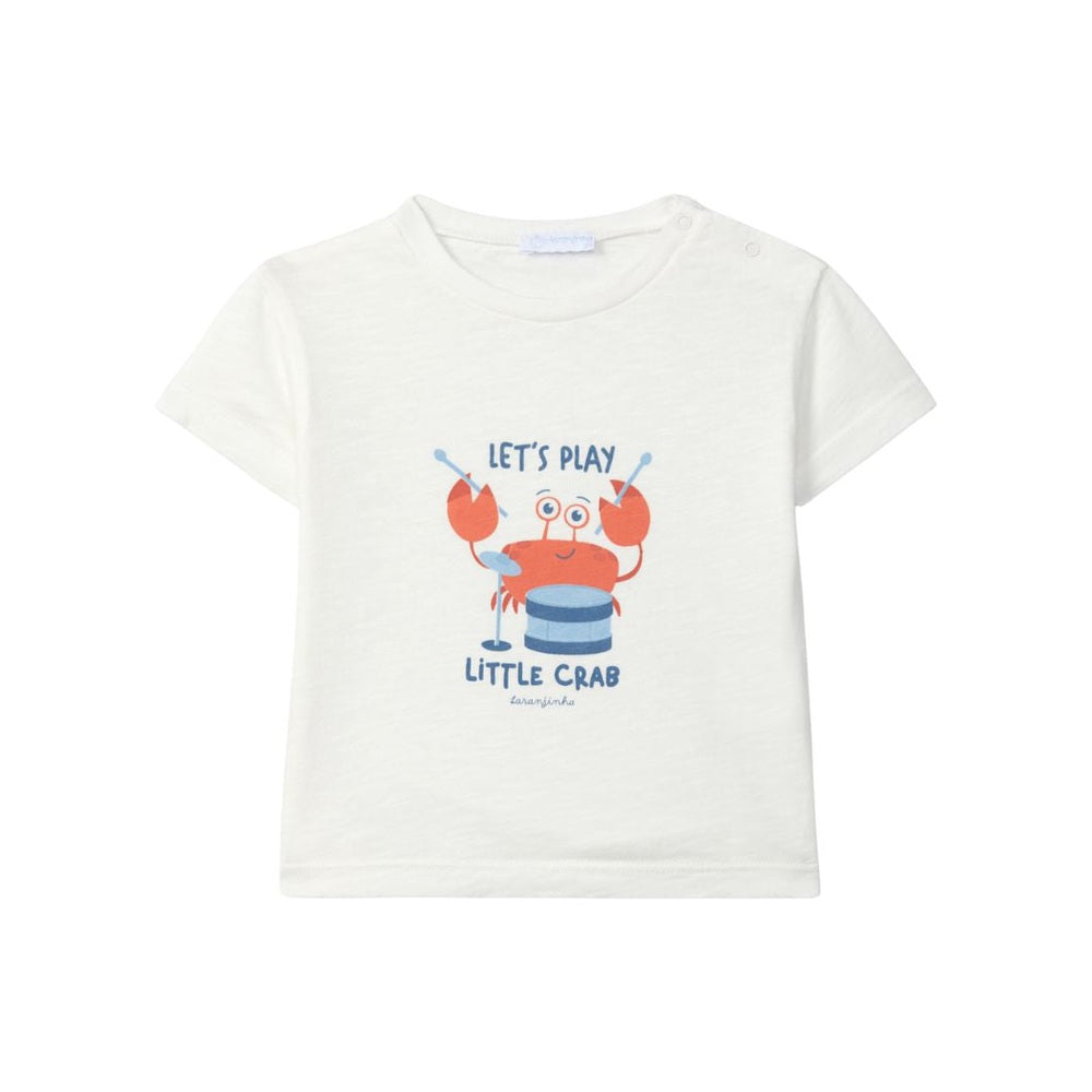 Laranjinha Katoenen T-Shirt Voor Kinderen "Let's Play Little Crab" - Off-White