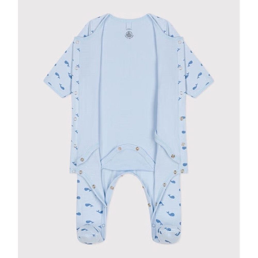 Petit Bateau Bodyjama Met Walvisprint In Tubic Voor Baby’s