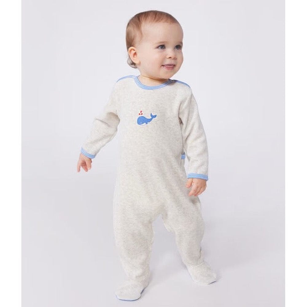 Petit Bateau Fluwelen Babypyjama Met Sluiting Op De Rug - Walvis