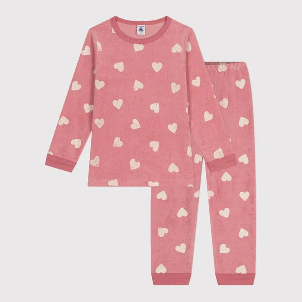 Petit Bateau | Kinderpyjama in Fluweel Met Hartjesprint