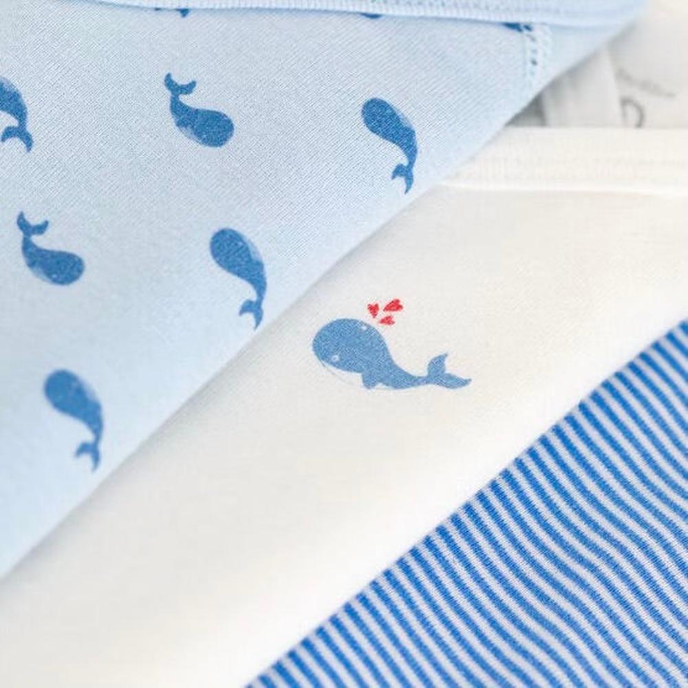 Petit Bateau Set van 3 Katoenen Rompertjes Korte Mouwen - Walvis/Blauw