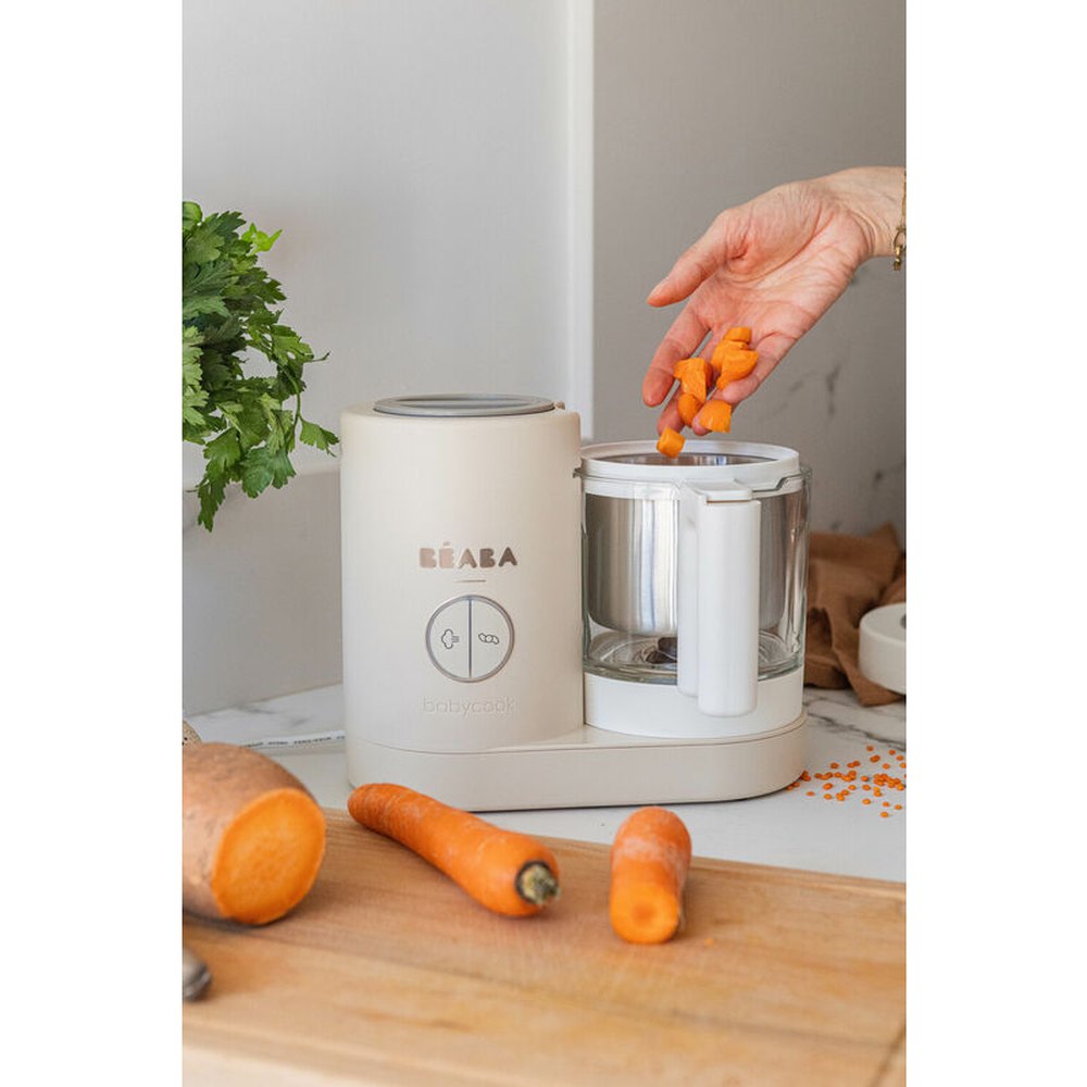 Béaba Babycook Neo Keukenrobot – Babyvoedingmaker Beige | Glazen Kom & RVS Mandje – Stoomkoker & Blender