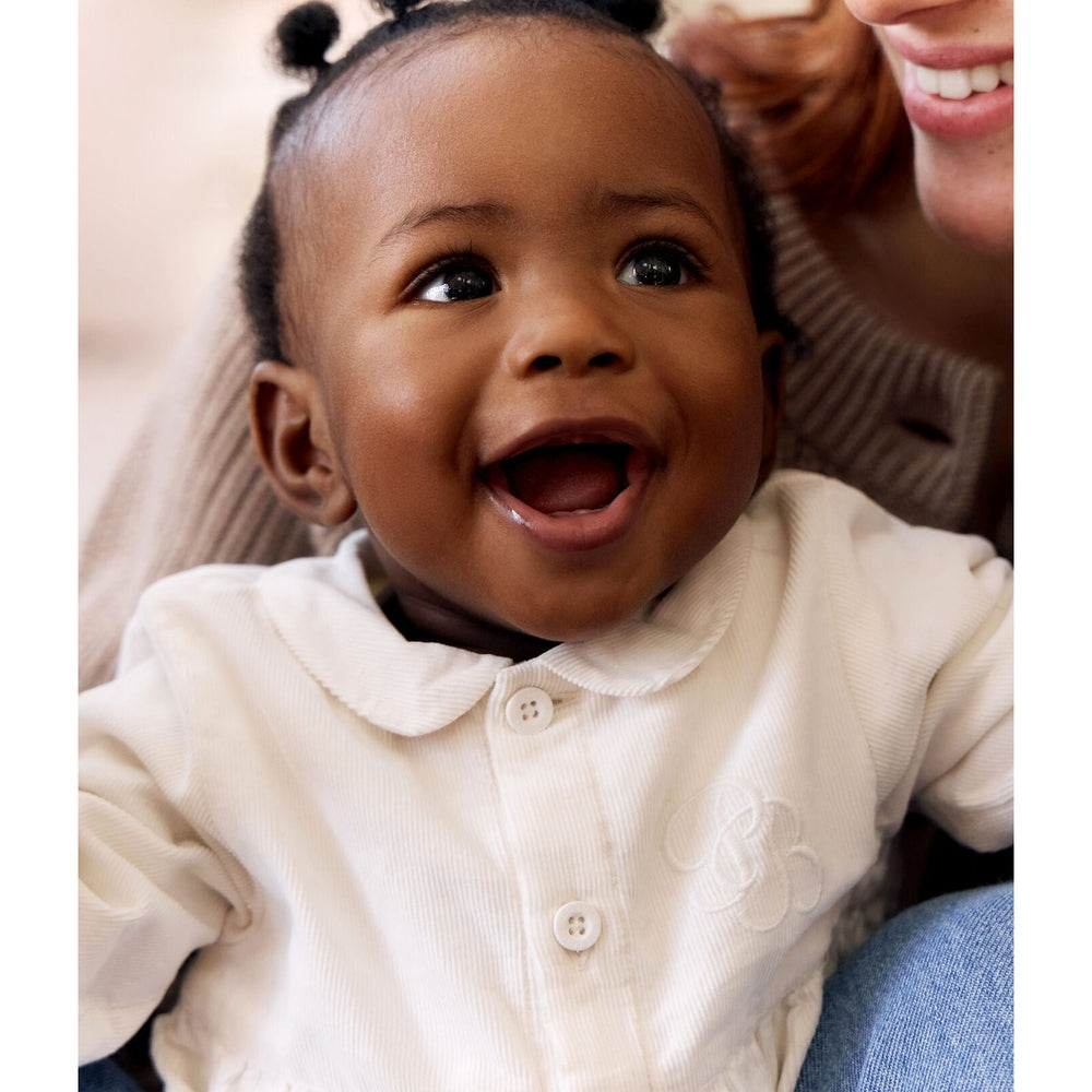 Petit Bateau Feestelijk Babypakje/Barboteuse Van Fluweel Met Borduursel