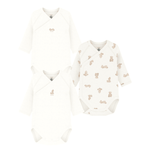 Petit Bateau Set Van 3 Katoenen Rompertjes Met Lange Mouwen - Beertjes