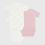 Petit Bateau Set Van 3 Katoenen Overslagrompers Met Korte Mouwen - Hartje/Bloemetjes/Strepen