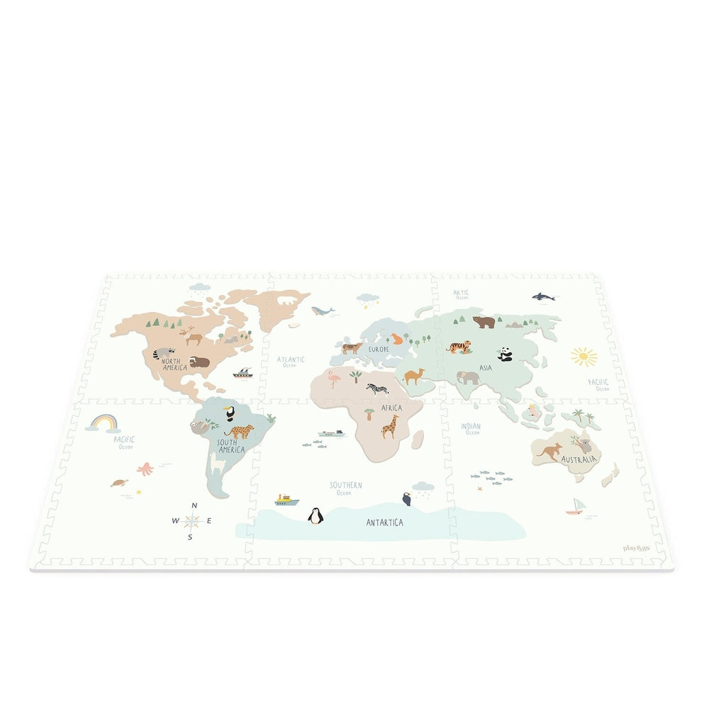 Play&Go Speeltapijt Puzzel - Eevaa 2In1 Puzzelmat/Opbergbox - Worldmap Colour Design