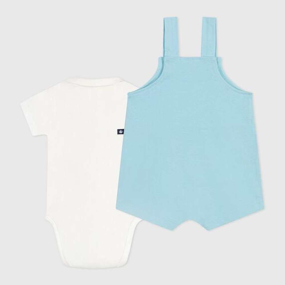 Petit Bateau Katoenen Geboortesetje Met Salopette En Body - Blauw/C’est l’amour