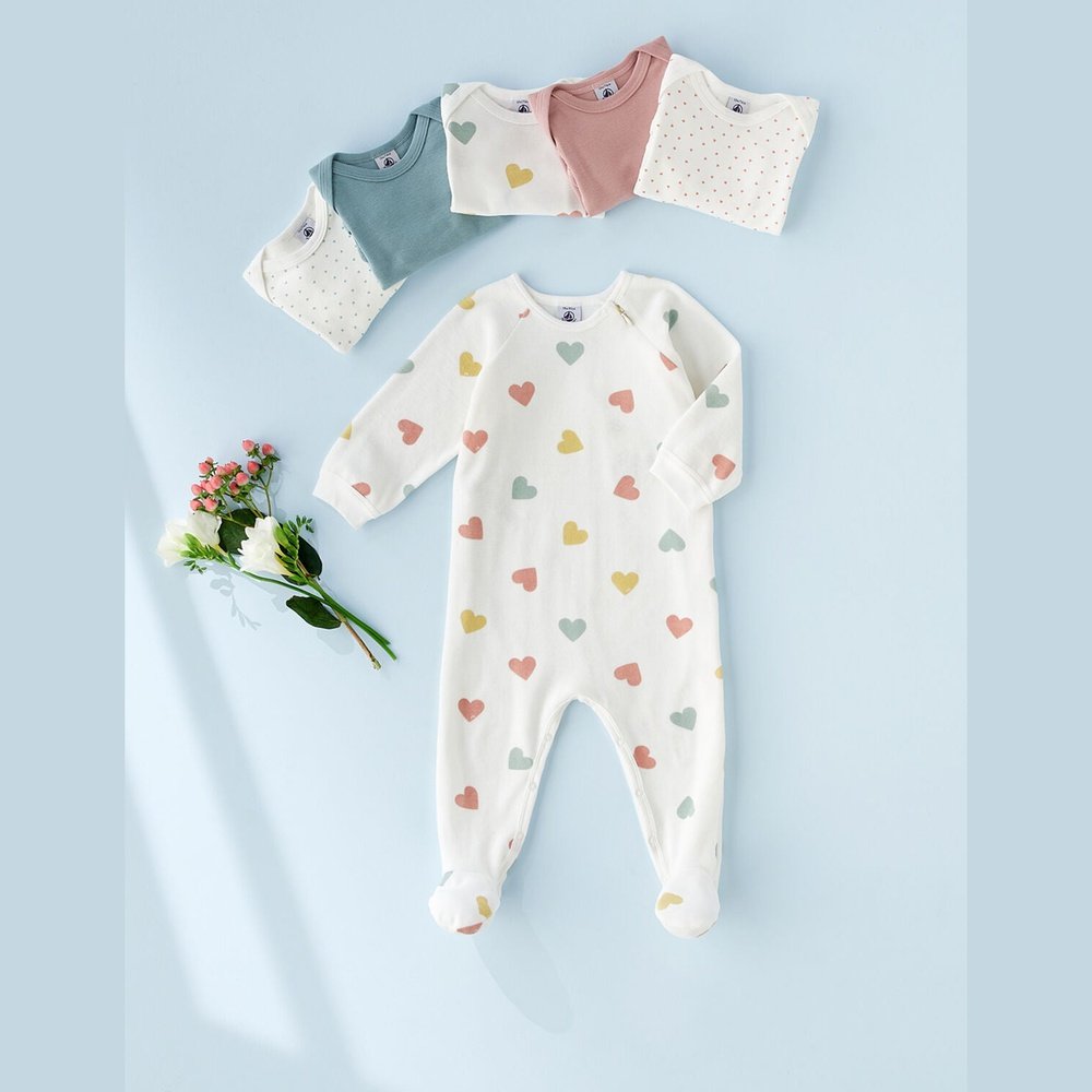 Pyjama bébé en velours avec imprimé cœur multicolore
