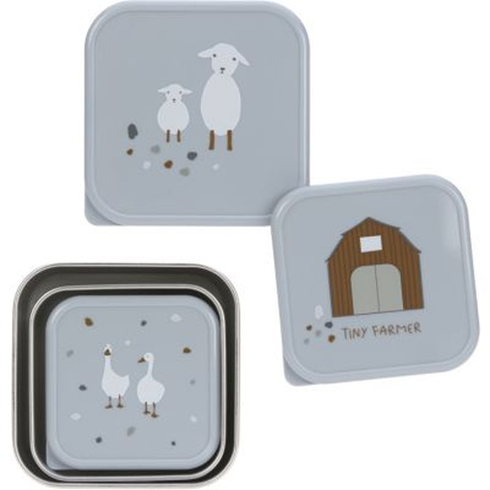 Lässig Roestvrije Snackbox 3 Delige Set - Tiny Farmer Blue