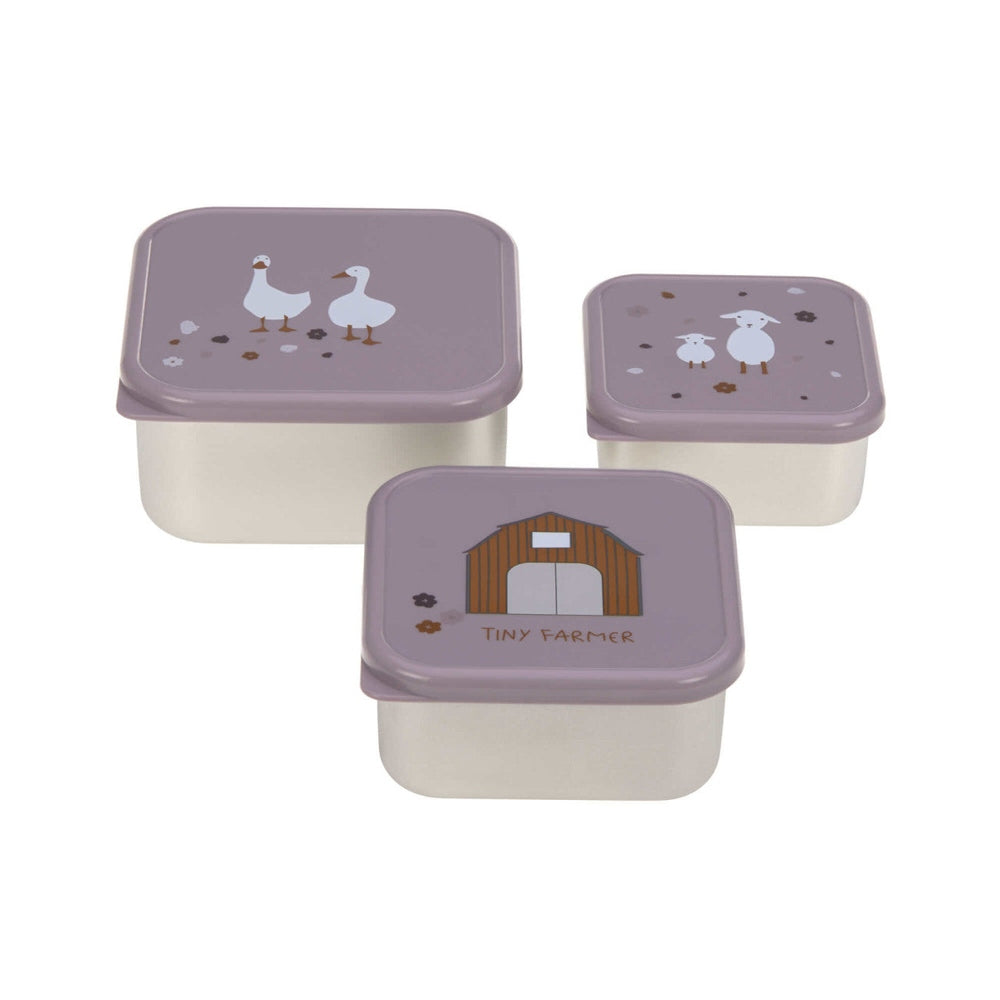 Lässig Roestvrije Snackbox 3 Delige Set - Tiny Farmer Lilac