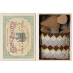 Maileg | Miniatuur Sleepy Wakey Baby Mouse In Matchbox - Blauw