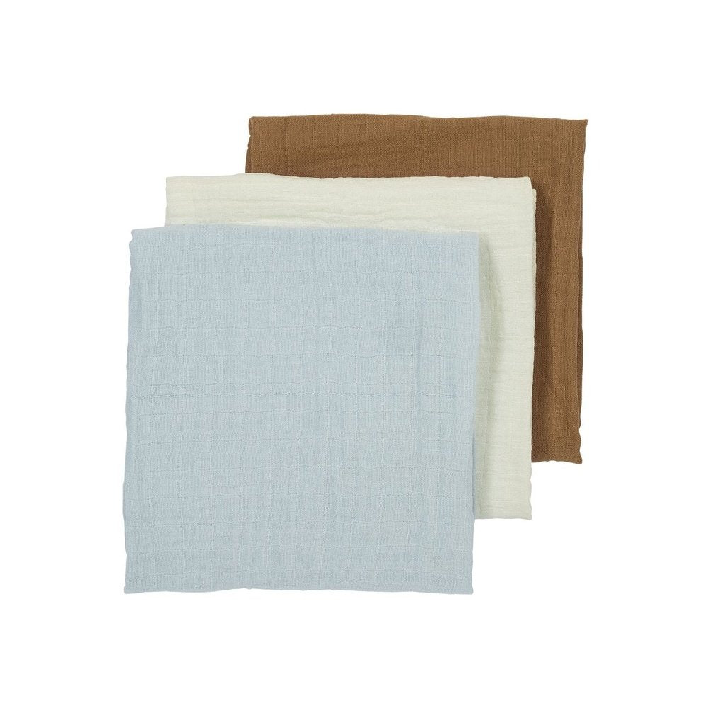 3 HYDROFIELE LUIERS 70x70 CM PREWASHED - OFFWHITE/LIGHT BLUE/TOFFEE