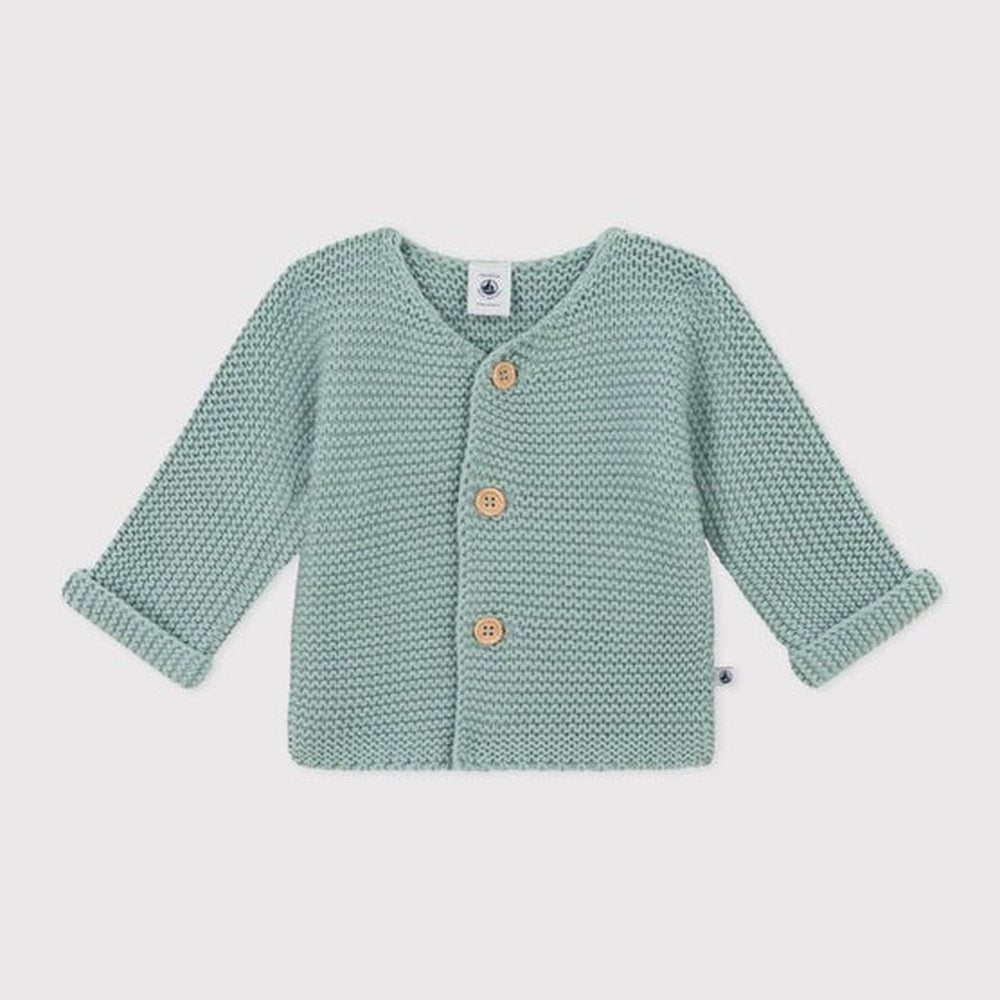 Petit Bateau | Gebreide Uniseks Babycardigan In Ribbelsteek - Sage