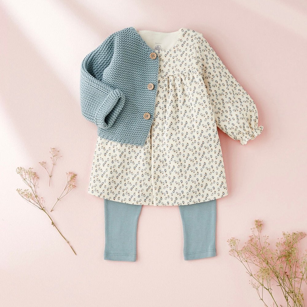 Petit Bateau | Gebreide Uniseks Babycardigan In Ribbelsteek - Sage