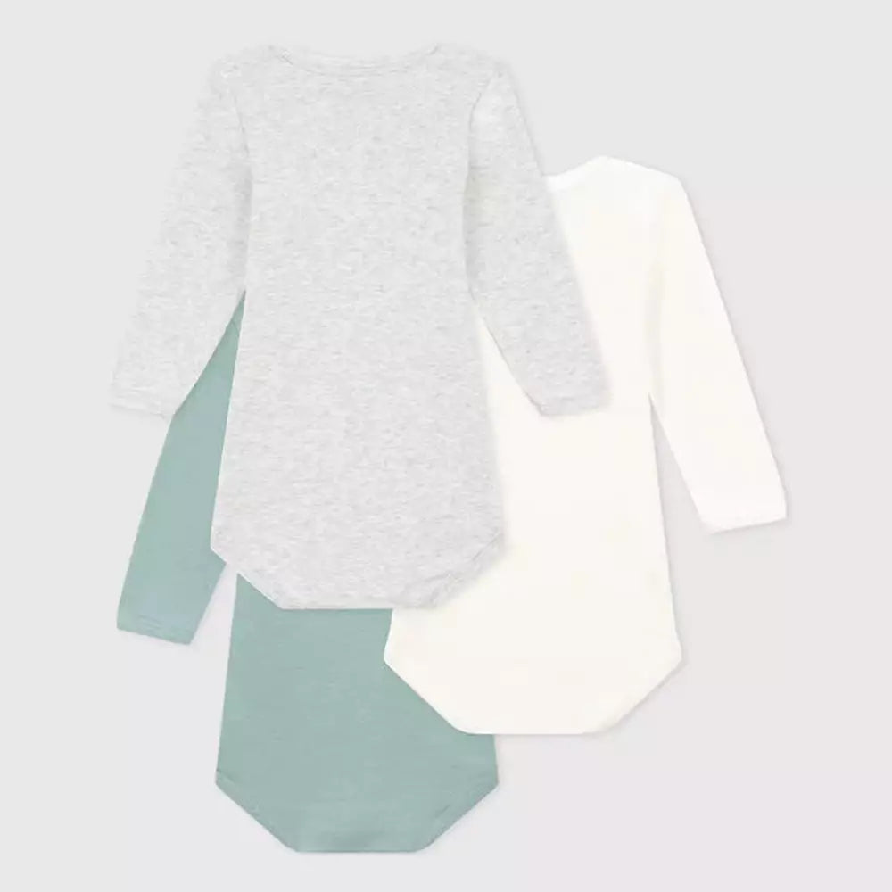 Petit Bateau | Set Van 3 Katoenen Body’s Met Lange Mouwen - Groen/Grijs/Wit