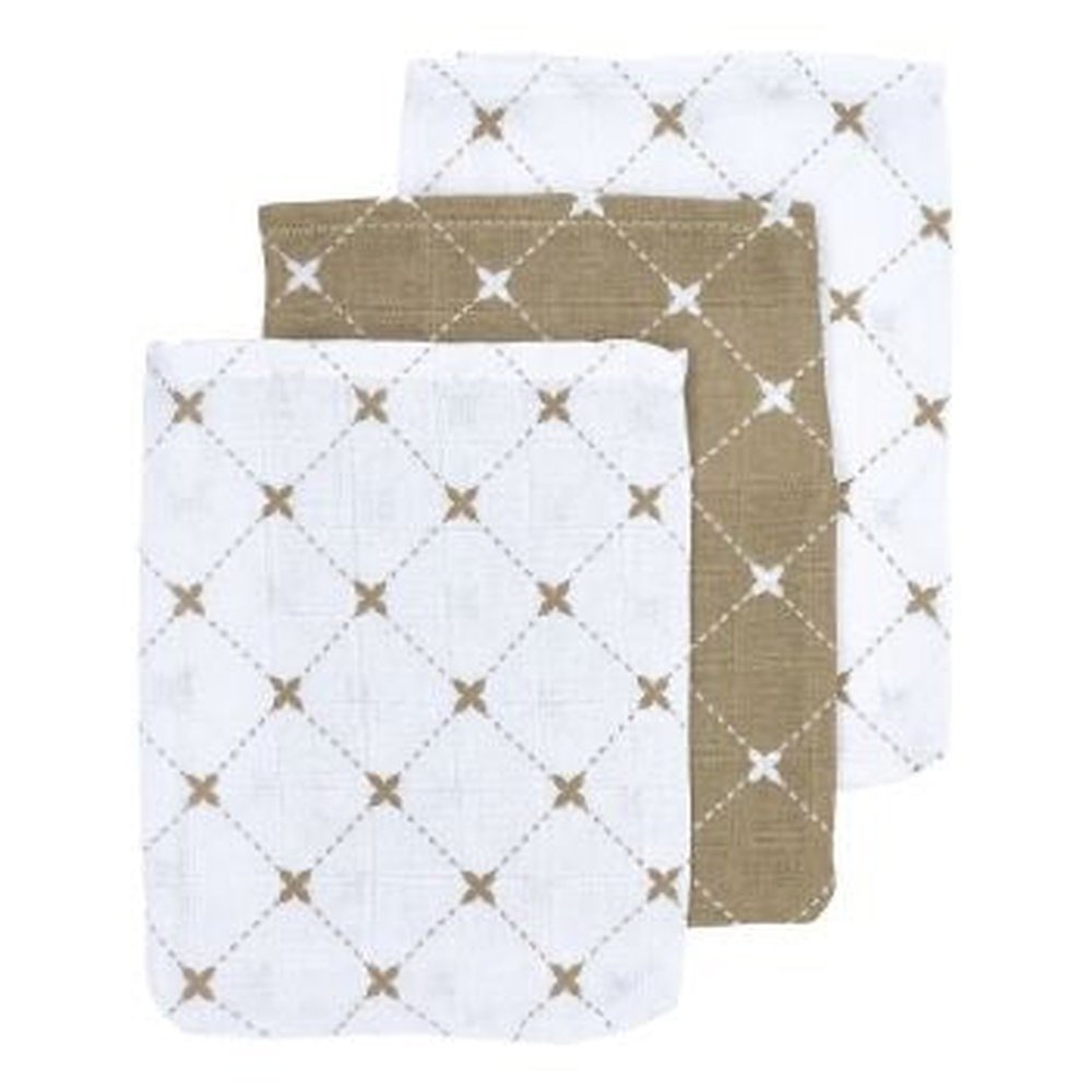 3 PACK WASHANDJES 'LOUIS' TAUPE-WIT