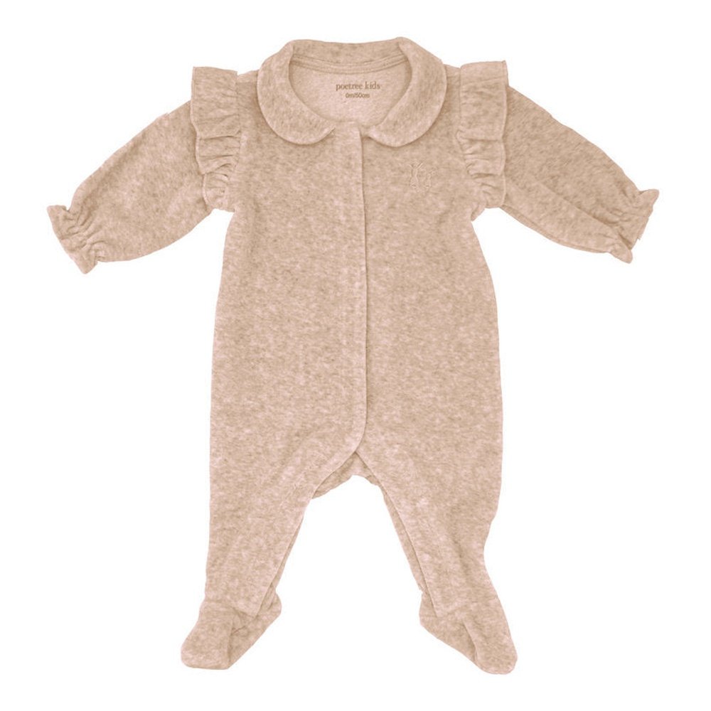 BABYPAKJE IN SUPERZACHTE VELOURS CAMEL MET RUFFLES